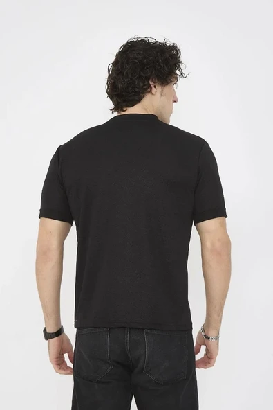 Unisex Bisiklet Yaka Slim fit T-Shirt- Siyah - Resim 6