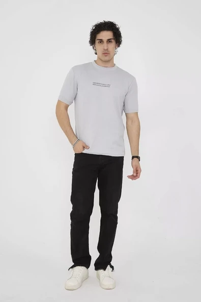 Unisex Bisiklet Yaka Slim fit T-Shirt- Boyalı Gri - Resim 5
