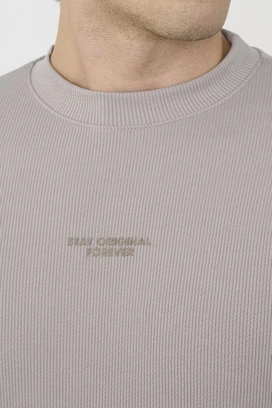 Unisex Bisiklet Yaka Slim fit T-Shirt- Boyalı Gri - Resim 6