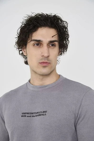 Unisex Bisiklet Yaka Slim fit T-Shirt- Gri - Resim 4