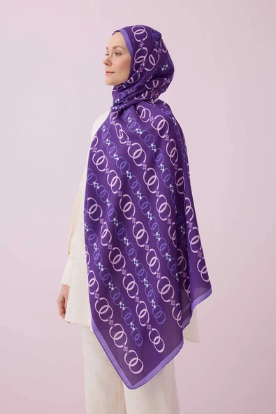 İmannoor Baklava Noor Floş Viskon Şal MOR - PURPLE 242 3014 080 - Resim 4