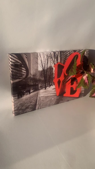 Cadde'de Kırmızıyla Yazılı Love Natürel Tasarım Ahşap Çerçeve Ev İşyeri Ofis Duvar Kanvas Tablo SBK4 ürün görseli