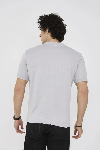 Unisex Bisiklet Yaka Slim fit T-Shirt- Boyalı Gri - Resim 6