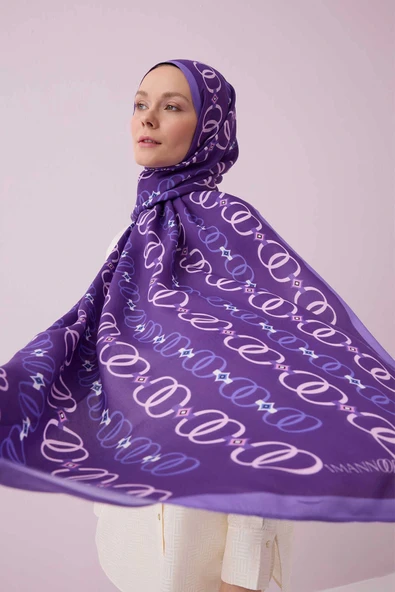 İmannoor Baklava Noor Floş Viskon Şal MOR - PURPLE 242 3014 080 - Resim 2