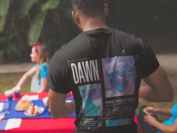 Erkek Bisiklet Yaka Baskılı Oversize T-Shirt - Siyah - Resim 2