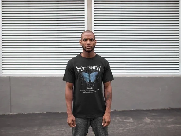 Unisex Bisiklet Yaka Baskılı Oversize T-Shirt - Siyah ürün görseli 1