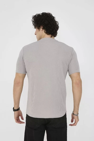 Unisex Bisiklet Yaka Slim fit T-Shirt- Boyalı Gri - Resim 8