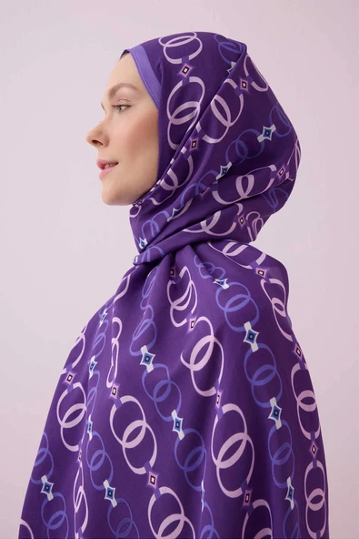 İmannoor Baklava Noor Floş Viskon Şal MOR - PURPLE 242 3014 080 - Resim 3