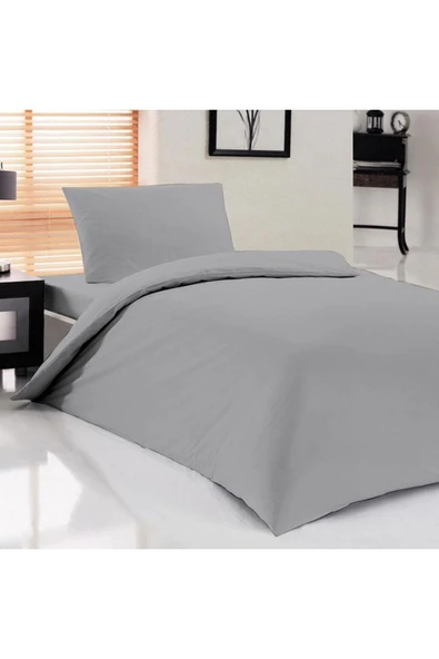 mer-tim ezberbozan ev tekstili Mer-tim Pamuklu Ranforce Tek Kişilik Gri Lastiksiz Çarşaf Ve Yastık Kılıfı - 160 X 240 - 1