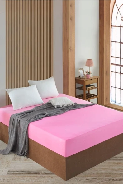 mer-tim ezberbozan ev tekstili Mer-tim Tek Kişilik Ara Ölçü Penye Lastikli Çarşaf Pembe 120x200 ürün görseli 1