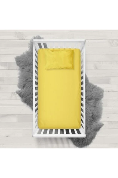 mer-tim ezberbozan ev tekstili 70x140 Lastikli Ranforce Bebek Çarşaf Takımı - Sarı ürün görseli 1