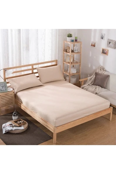 mer-tim ezberbozan ev tekstili Mer-tim Pamuklu Ranforce Çift Kişilik Ara Ölçü Lastikli Çarşaf Takımı Sütlü Kahve 140x190 ürün görseli 1