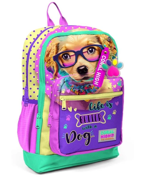 Coral High Kids Sarı Pembe Sevimli Köpek Desenli Okul Sırt Çantası 23752 ürün görseli