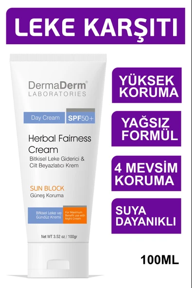 Dermaderm SPF 50+ Bitkisel Leke Giderici Cilt Beyazlatıcı Gündüz Leke Kremi 100 ml. - 2