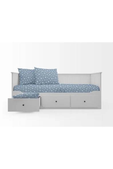 mer-tim ezberbozan ev tekstili 60x120 Lastikli Ranforce Bebek Çarşaf Takımı-mavi Yıldızlı - 1