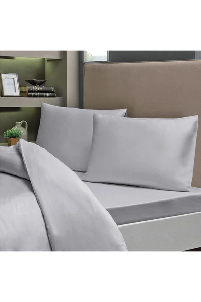 mer-tim ezberbozan ev tekstili Mer-tim Pamuklu Ranforce Çift Kişilik 160x200 Lastikli Çarşaf Takımı - Gri ürün görseli 1