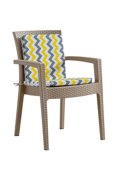 mer-tim ezberbozan ev tekstili Mer-Tim Bahçe Balkon Salon Sarı Gri Zikzak Desenli Sandalye Minderi 6 Adet (Arkalıklı) ürün görseli 1