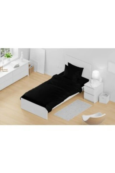 mer-tim ezberbozan ev tekstili Mer-tim Pamuklu Ranforce Tek Kişilik 100x200x25 Lastikli Çarşaf Takımı - Siyah ürün görseli 1