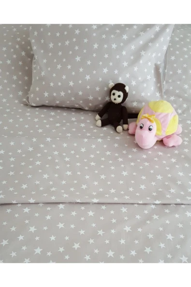 mer-tim ezberbozan ev tekstili 60x120 Lastikli Ranforce Bebek Çarşaf Takımı-gri Yıldızlı