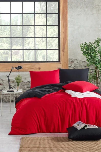 mer-tim ezberbozan ev tekstili Mer-tim Tek Kişilik Small Size 135x200 Çift Taraflı Nevresim Yorgan Kılıfı Siyah-kırmızı - 2