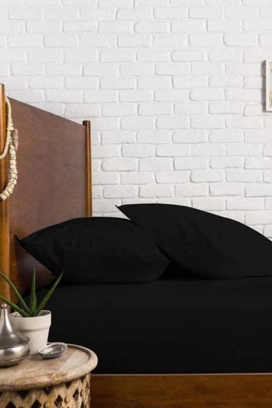 mer-tim ezberbozan ev tekstili Mer-tim Pamuklu Ranforce Çift Kişilik 160x200 Lastikli Çarşaf Takımı - Siyah - Resim 2