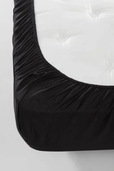 mer-tim ezberbozan ev tekstili Mer-tim Pamuklu Ranforce Tek Kişilik 100x200x25 Lastikli Çarşaf Takımı - Siyah - Resim 3