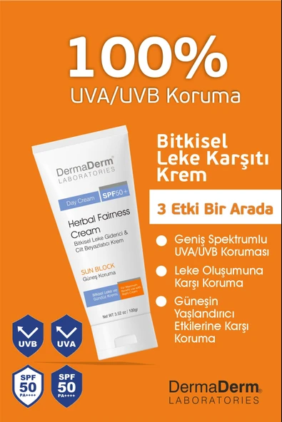 Dermaderm SPF 50+ Bitkisel Leke Giderici Cilt Beyazlatıcı Gündüz Leke Kremi 100 ml. - 3