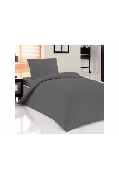 mer-tim ezberbozan ev tekstili Mer-tim Tek Kişilik Pamuklu Ranforce Lastiksiz Nevresim Takımı 160x220 - Koyu Gri ürün görseli