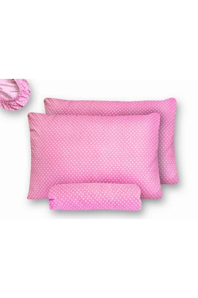 mer-tim ezberbozan ev tekstili Mer-tim Pamuklu Ranforce Çift Kişilik Pembe Puantiyeli Lastiksiz Çarşaf Ve Yastık Kılıfı - 240x260 ürün görseli 1