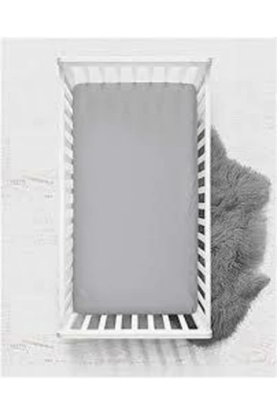 mer-tim ezberbozan ev tekstili Süprem Penye Lastikli Bebek Çarşafı-gri ürün görseli 1