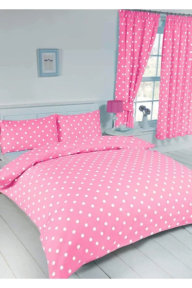 mer-tim ezberbozan ev tekstili Mer-Tim Pamuklu Ranforce Small Size Pembe Puantiye 135x200 Nevresim Seti (Çarşaf Dahil Değildir) - 1