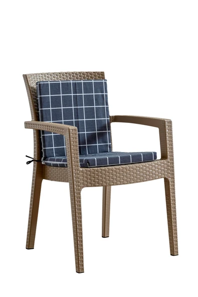 mer-tim ezberbozan ev tekstili Mer-Tim Bahçe Balkon Salon Antrasit Beyaz Kare Desenli Sandalye Minderi 6 Adet (Arkalıklı) ürün görseli 1