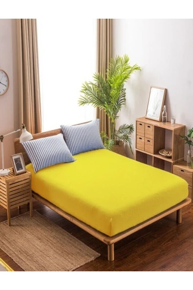 mer-tim ezberbozan ev tekstili Mer-tim Çift Kişilik Ara Ölçü Lastikli Penye Çarşaf Sarı 140x190 ürün görseli 1