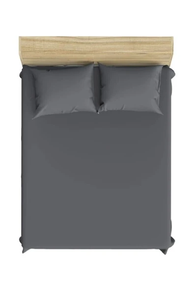 mer-tim ezberbozan ev tekstili Mer-tim Pamuklu Ranforce Tek Kişilik 100x200 Cm Kumaş Lastikli Çarşaf Takımı - Koyu Gri ürün görseli