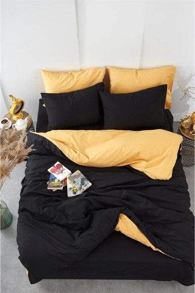 mer-tim ezberbozan ev tekstili Mer-tim Ranforce Tek Kişilik Small Size Çift Taraflı Nevresim Yorgan Kılıfı 135x200 Siyah-sarı ürün görseli