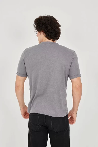 Unisex Jakar Kumaş Slim Fit T-Shirt - Boyalı Gri - Resim 5