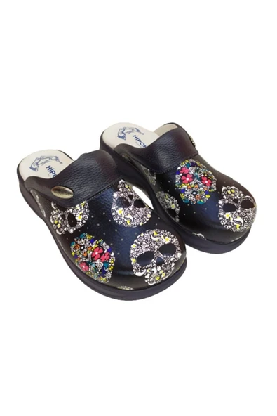 HİPOKRAT Siyah Kuru Kafa Modeli Ortopedik Sabo Terlik Doktor Hemşire Hastane Terliği 35 - 3