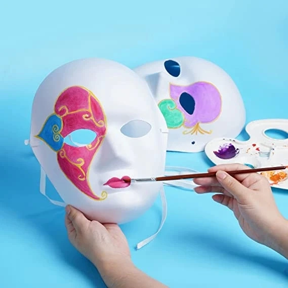 Beyaz Renk Boyanabilir Anonim Tam Yüz Cosplay Maske 24x18 cm - 4