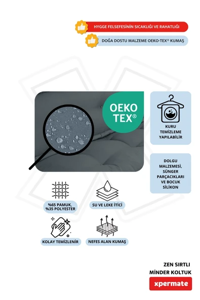 Xpermate Zen Berjer Sırtlı Minder Koltuk İskandinav Tarzı Ergonomik Yer Koltuğu Oturma Minderi 80X60 Antrasit - Resim 3