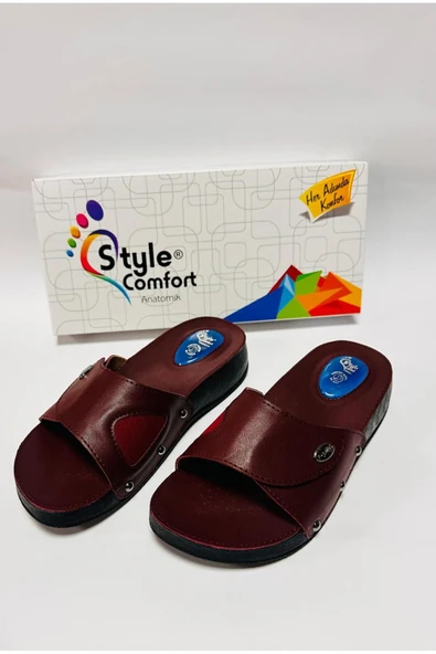 STYLE COMFORT Bordo Ortopedik Jel Destekli Cırtlı Terlik 37 - 2
