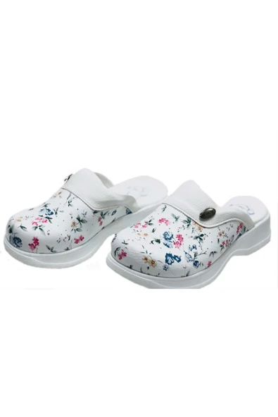 HİPOKRAT Yeni Beyaz Çiçekli Ortopedik Sabo Terlik Doktor Hemşire Hastane Terliği Beyaz Tokalı 37 - Resim 3