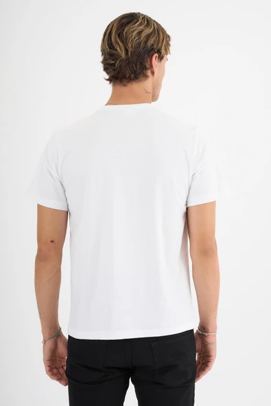 Erkek Beyaz Baskılı %100 Pamuklu Standart Kalıp T-sihrt - 3