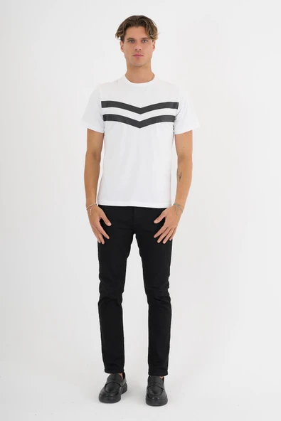 Erkek Beyaz Baskılı %100 Pamuklu Standart Kalıp T-sihrt - 2