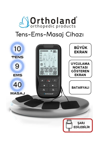ORTHOLAND Tens Ems Masaj Cihazı 2 Kanallı Bataryalı Portatif Fizik Tedavi Cihazı Şarj Edilebilir