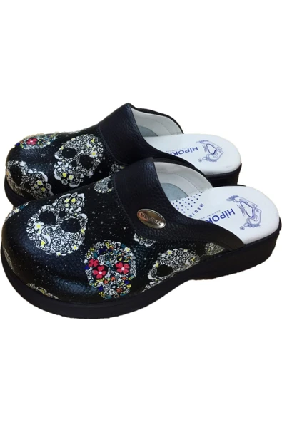 HİPOKRAT Siyah Kuru Kafa Modeli Ortopedik Sabo Terlik Hastane Terliği 36 - Resim 3