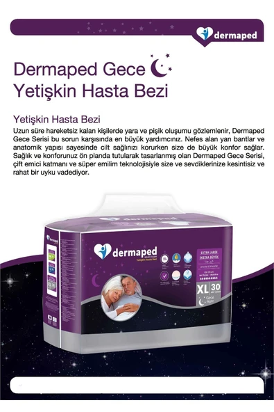 DERMAPED Gece Large 100-150 cm 30'lu Bel bantlı Yetişkin Hasta Bezi Tek Ebat - 3