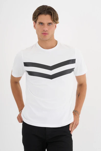 Erkek Beyaz Baskılı %100 Pamuklu Standart Kalıp T-sihrt - 7