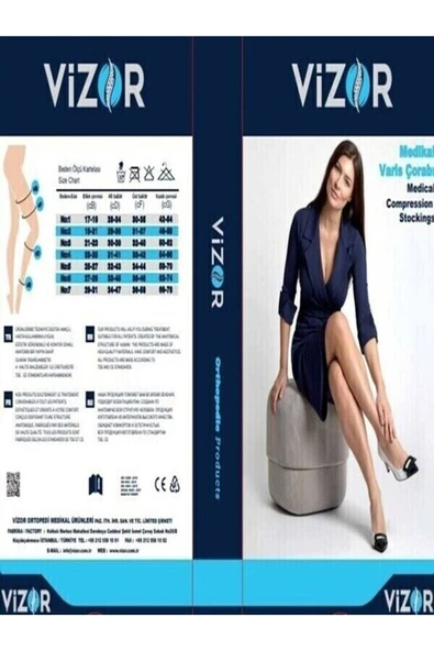 VİZOR ORTOPEDİ Vizor Comfort Seri Orta Basınçlı (23 - 32 Mmhg) Diz Altı Çorabı Siyah(burnu Kapalı) 1 - 3