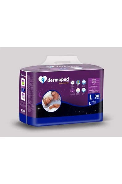 DERMAPED Gece Large 100-150 cm 30'lu Bel bantlı Yetişkin Hasta Bezi Tek Ebat