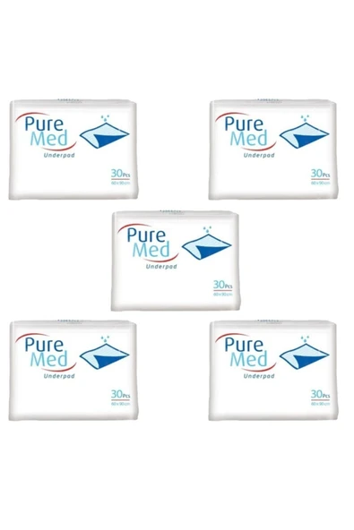 PUREMED Hasta Altı Bezi Yatak Koruyucu Örtü 60x90 cm 30'lu 5 Paket 150 Kullanım